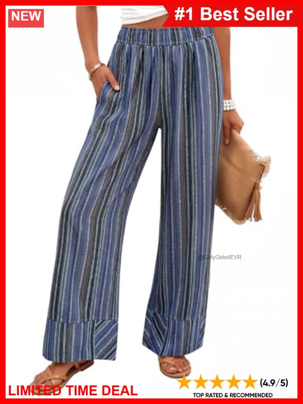 Striped Wide Leg Palazzo Pants with Pockets High Waist Flowy Beach Lounge